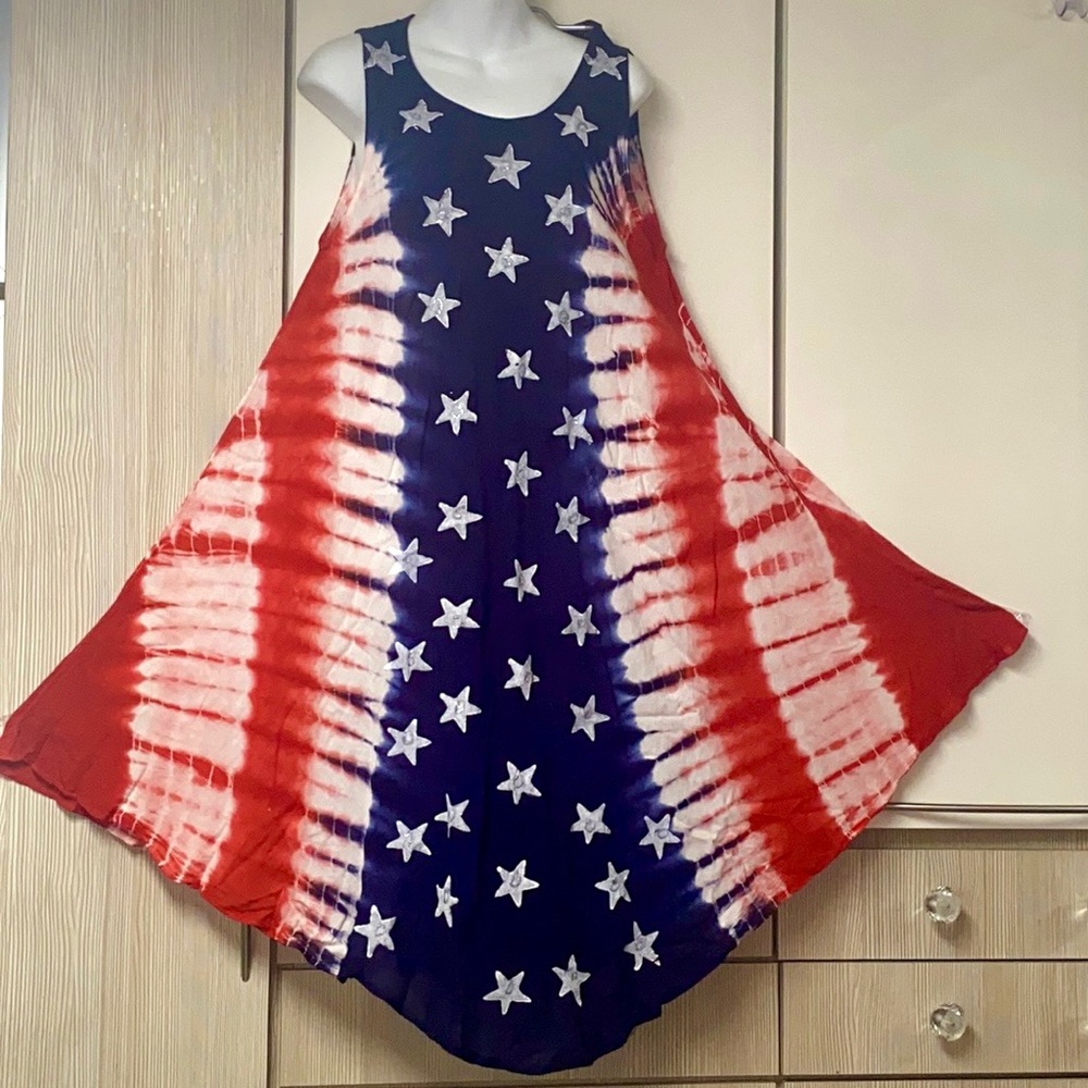 American flag 100% rayon, handcrafted tie dye in India summer dress cove… - Picture 16 of 17